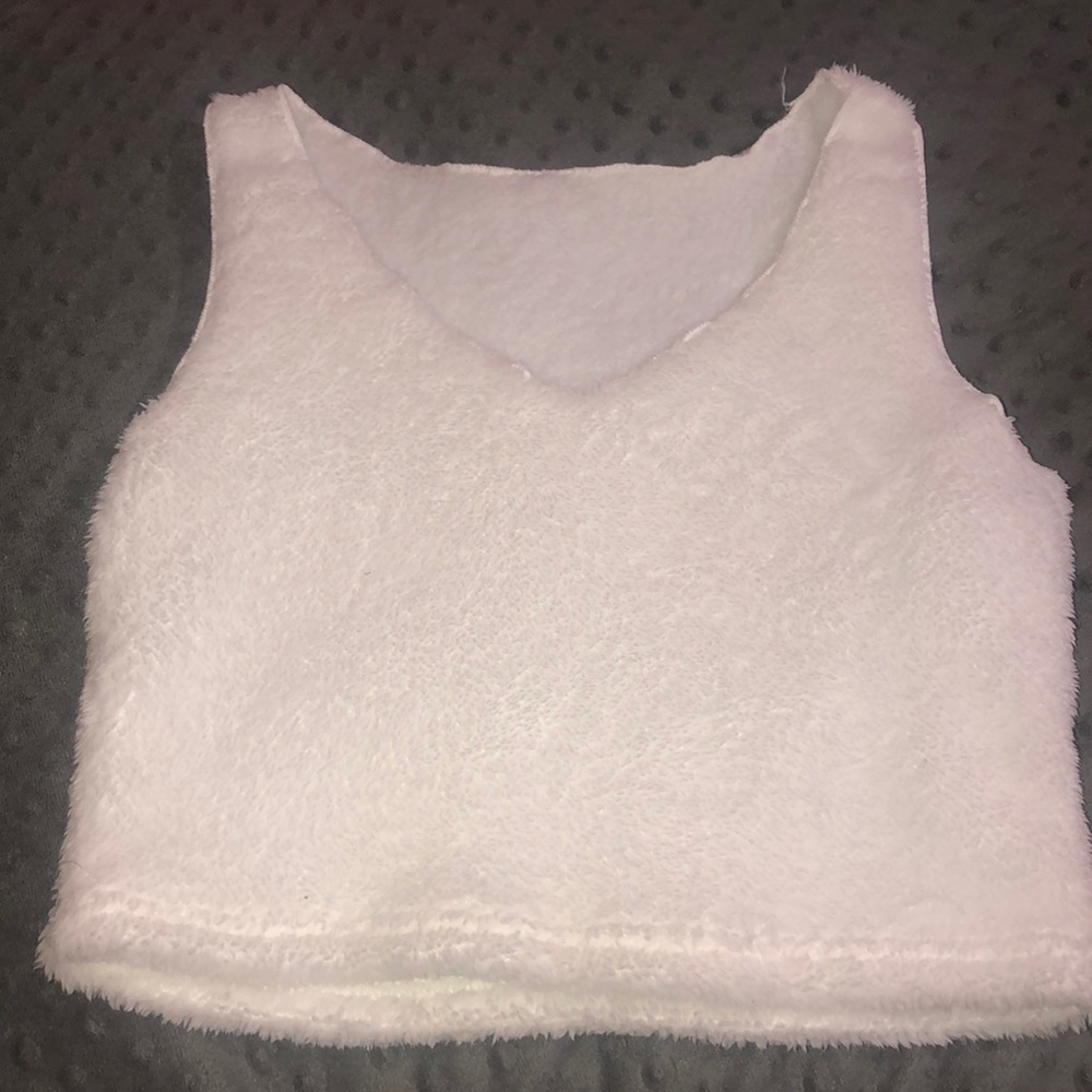 Fuzzy white crop top